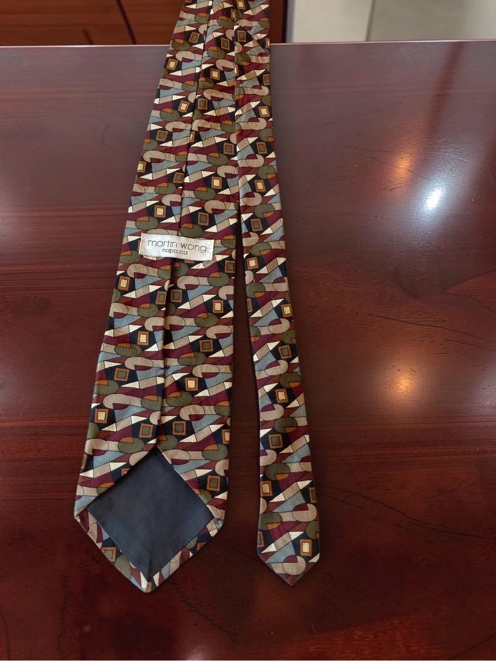 Martin Wong Napa CA Geometric Abstract Silk Necktie Retro 90s Mid Mod Vintage